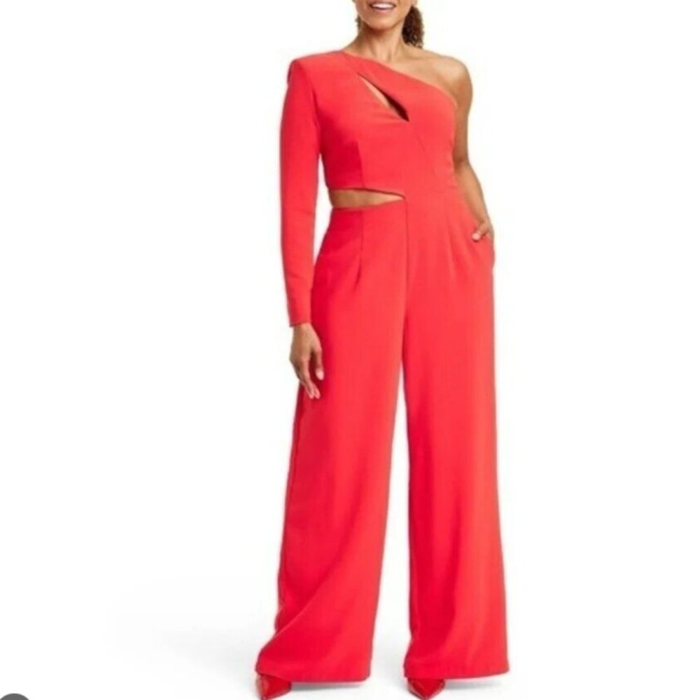 Sergio Hudson One Shoulder Red‎ Jumpsuit Size: 1XL